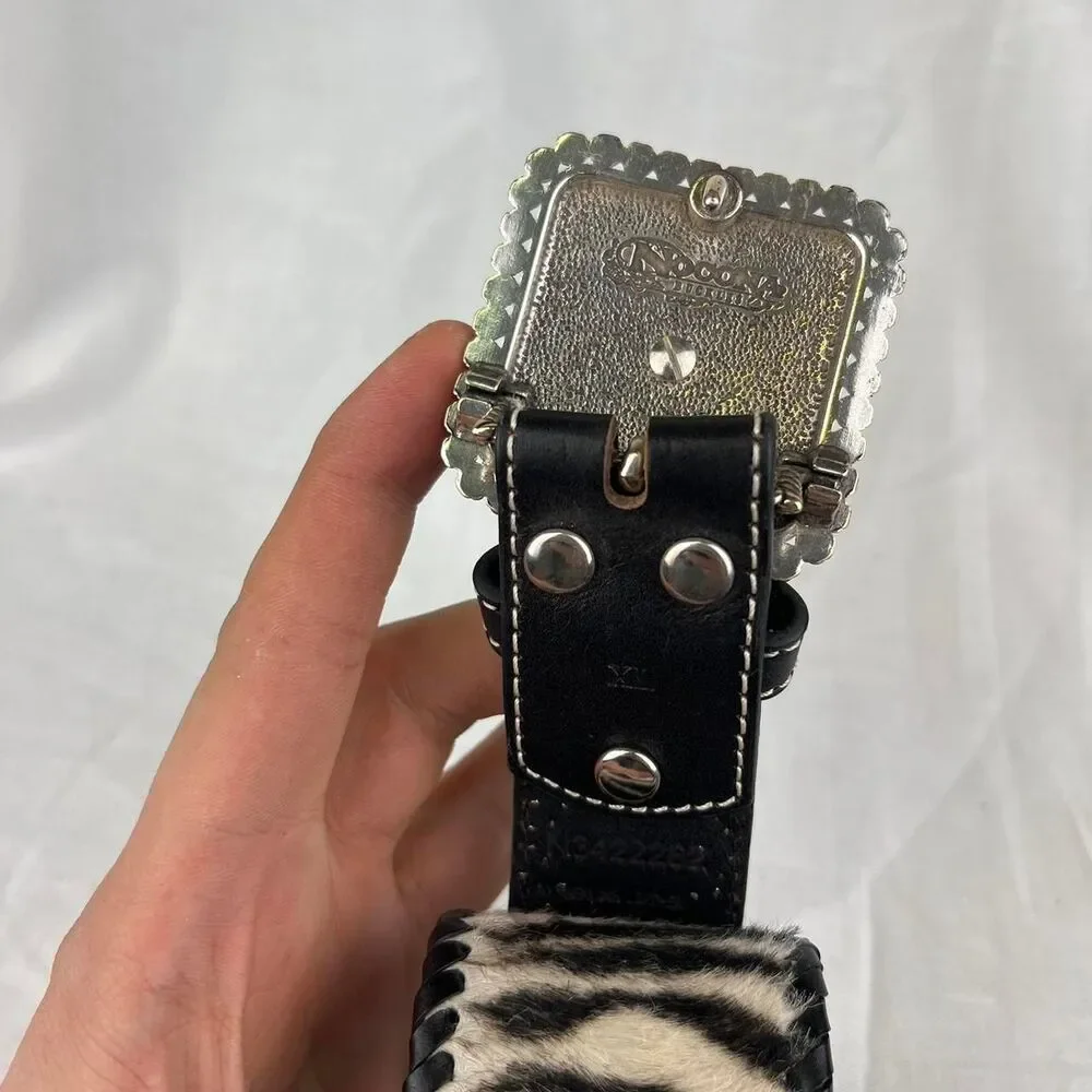 Nocona Wide Zebra Print Western Belt Black With Silver Studs
